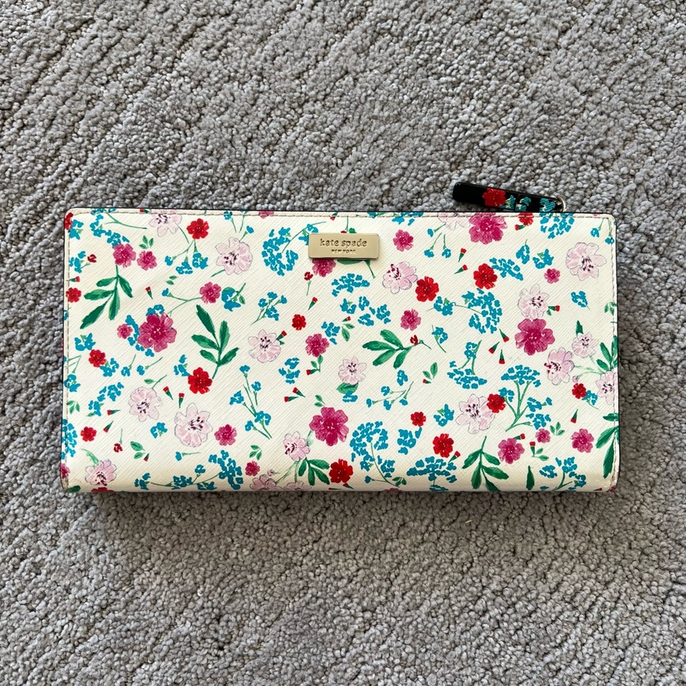 kate spade Floral Zip Wallet in Cream, Pink, Red, Teal, Green